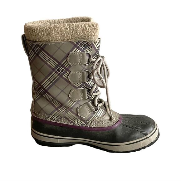 SOREL Women’s 1964 PAC Lace Up Winter Waterproof Snow Boots Grey Purple Plaid  7 - Picture 5 of 15